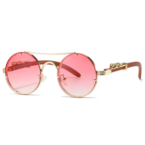 Lunettes de soleil de luxe vintage pour femmes, monture ronde à double pont, style punk, avec décoration léopard doré et branches en <span class=keywords><strong>bois</strong></span>, modèle 2026, pour hommes et femmes - Product Image 5