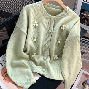 Cardigã Feminino de Tricô com Gola O e Manga Morcego, Abotoamento Simples, Casual, Coleção Outono Inverno 2025 Coreano - Product Image 1