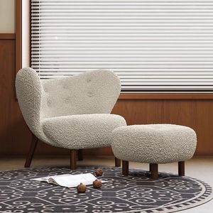 Fauteuil simple de style français, rembourrage en laine de mouton capitonnée, pieds en bois massif, chaise de salon - Product Image 5