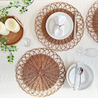 Lot de Plats en Osier Marron Peints à Motifs Floraux, Grande Taille, Résistants à la Chaleur, Écologiques, Style Bohème, Idéal pour Cadeau d'Affaires