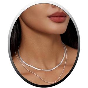 Collier en argent sterling 925, chaîne serpent, collier chevron, colliers ras du cou pour femmes, cadeaux, bijoux, 1,5/3/5 mm (largeur) 14/16 pouces (longueur) - Product Image 6