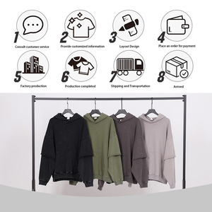 Sudadera con capucha de algodón pesado de 430 g/m² para hombre, estilo vintage, con estampado digital 3D, efecto de dos piezas y bajo sin rematar - Product Image 5