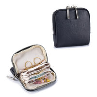 Pochette de voyage carrée en cuir véritable grainé, double fermeture éclair, pour maquillage, boucles d'oreilles et colliers – Vente en gros
