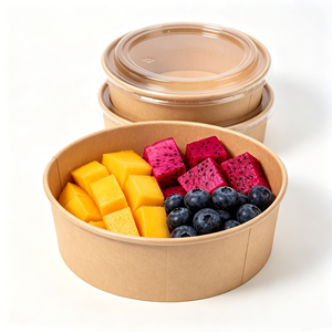 Bol en papier rond jetable biodégradable Eco Kraft, emballage personnalisé pour salade de fruits à emporter - Product Image 4
