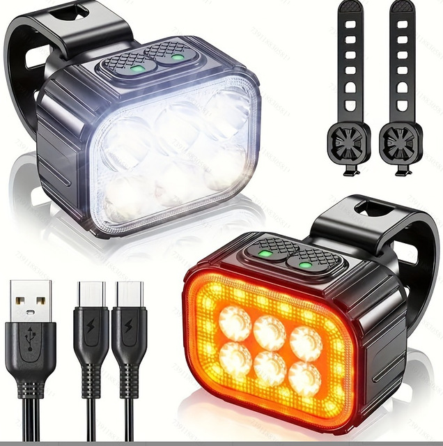 Waterproof USB Rechargeable Bike Bicycle Light Set Front and Rear Flashlight Lantern for Road Bike Cycling