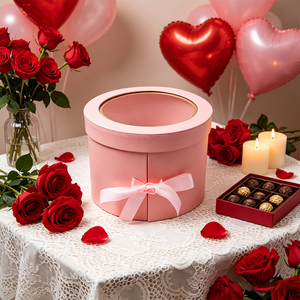 Floral Chocolate Packaging <b>Round</b> Cylinder Coated Paper Circle Tires <b>Gift</b> <b>Box</b> with Transparent Window - Product Image 1