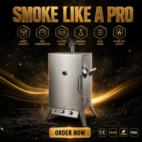 Ahumador de Gas de Doble Quemador de Acero Inoxidable con 4 Niveles, Protección Contra Llamas, Termómetro, Barbacoa Vertical para Exteriores