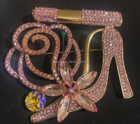 Broche Fleur Strass Rose Vert Personnalisé Rouge à Lèvres Talons Hauts Broche Fête Anniversaire Mariage pour Femmes Filles Fait Principalement Alliage