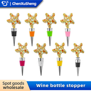 Christmas Wine <b>Stopper</b> Silicone Bottle Seal With Diamond Star Design Gold Pink Leather Ring Style For Wine Bottles - Product Image 4