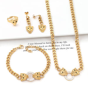 เครื่องประดับชุดใหม่ล่าสุด ชุบทอง 18K ดีไซน์หรูหรา ทำจากสแตนเลสประดับเพชรซิคอน รูปหัวเสือดาว สำหรับผู้หญิง - Product Image 3