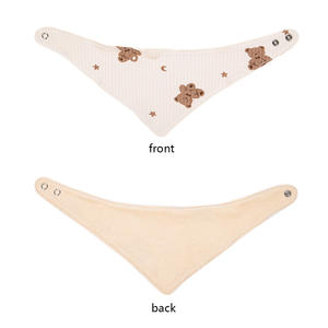 0-12 meses Triángulo suave Botón a presión Toalla sólida e impresa 100% Algodón orgánico Acanalado Pequeños Baberos ajustables para bebés personalizados - Product Image 6