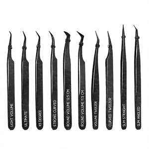 Pinzas de extensión de pestañas de acero inoxidable negro de Plasma ecológicas de primera calidad punta puntiaguda para pestañas clásicas y voluminosas - Product Image 1