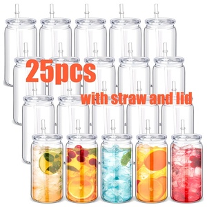 Magazzino degli Stati Uniti infrangibile 16 once di plastica trasparente per bere bicchieri con coperchi e cannucce per frullati, caffè freddo, tè al latte - Product Image 1