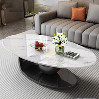 Table basse ovale noire de style moderne et luxueux pour salon, mobilier de maison, série en pierre frittée