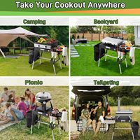 Support de Grill Multifonctionnel Huize en Fer 17" 22" avec Porte-Outils Magnétique, Porte-Serviettes en Papier et Roues