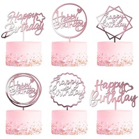 Nouveauté 2024 : Décoration de gâteau Joyeux Anniversaire en acrylique multicolore (noir, or, or rose, argent) – Fournitures de fête en gros