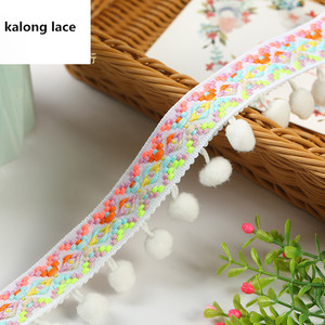 Chiều Rộng 1.4 Inch Nylon Không Đàn Hồi Đầy Màu Sắc Pom Pom <span class=keywords><strong>Trim</strong></span> Ribbon Tua Rìa Cho Quần Áo Nhà Dệt Rèm - Product Image 5