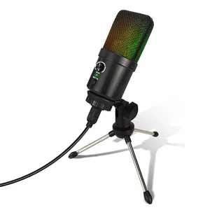 Laptop Cardioid Studio Opname Zang Voice Over Desk Top Metalen Usb Condensator Opname Microfoon Met Kleurrijke Led Light