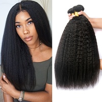3 paquets de cheveux humains brésiliens crépus droits-Extensions de cheveux vierges de qualité 12A, noir naturel non traité pour femmes
