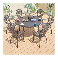 table à manger d'extérieur Mobilier de patio 6 places Luxe extérieur en fonte d'aluminium Table ronde et chaises de jardin