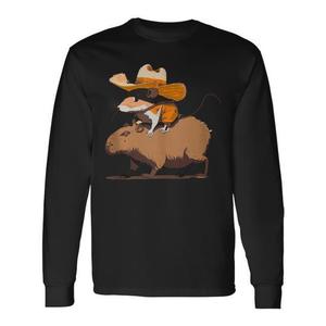 T-Shirt a Maniche Lunghe Unisex per Adulti con Stampa Digitale Capybara Cowboy Western, Promozionale - Product Image 1