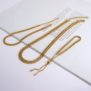 Ensemble <span class=keywords><strong>de</strong></span> bijoux Hip Hop, chaîne cubaine plate réglable, Bracelet <span class=keywords><strong>de</strong></span> cheville, <span class=keywords><strong>en</strong></span> acier inoxydable, chaînes cubaines épaisses imperméables - Product Image 3