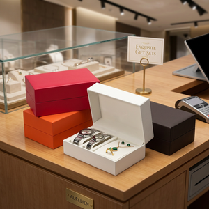 Estuche de Reloj Rectangular de Cuero PU con Tapa Abatible Simple, Juego de Joyería con Anillo y Collar, Caja de Regalo para el Día de San Valentín - Product Image 2