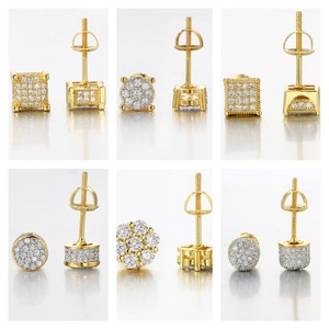 Men's Diamond Stud Earrings <b>Round</b> Brilliant Cut Geometric Design Screw-On Everyday Wear - Product Image 1