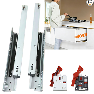 YENUO Rail <span class=keywords><strong>de</strong></span> glissière télescopique silencieux à fermeture amortie <span class=keywords><strong>de</strong></span> 45 mm - Design contemporain en acier laminé à froid <span class=keywords><strong>avec</strong></span> poignée 3D pour armoires <span class=keywords><strong>de</strong></span> salle à manger - Product Image 1