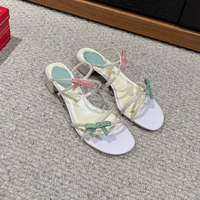 Cuir véritable avec nœuds roses et verts |   Chaussures de créateur de style fête et mariage, talons hauts de luxe
