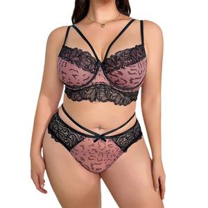 Hollow Out Lace Patchwork mit G-String Plus Size Sexy 2-teilige Dessous-Sets für dicke Frauen - Product Image 5