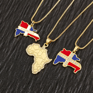 Collar con Colgante de Mapa del Continente Africano y Bandera Dominicana QIKU, en Oferta, para Hombre y Mujer, con Circonita y Cobre, Joyería de Moda, Regalos - Product Image 2