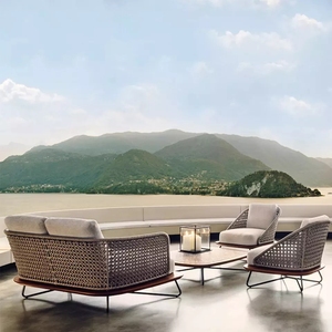 Conjunto de muebles de jardín en forma de u, tela de hierro forjado de segunda mano, <span class=keywords><strong>patio</strong></span>, <span class=keywords><strong>madera</strong></span> y caña, sofá de exterior - Product Image 4