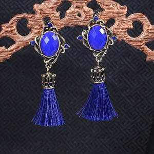 Pendientes de Borla Vintage con Cristal Azul, Joyería de Fiesta para Mujer, Engaste de Bisel - Product Image 1