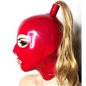 Capuche en caoutchouc sexy pour adultes capuche en <span class=keywords><strong>latex</strong></span> cosplay perruque blonde queue de cheval club - Product Image 2