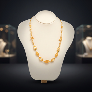 22k Gold Cute Mala Single Strand Necklace with <b>Large</b> White Pearls and Textured Gold Oval <b>Beads</b> for Women Gift - Product Image 2
