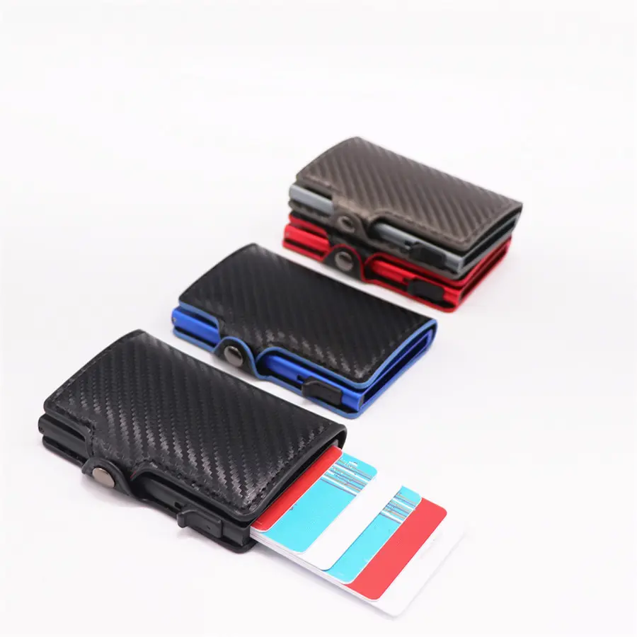 Carbon Fiber Pu Lederen Portemonnee Rfid Blocking Credit Card Bankkaart Visitekaartje Portemonnee Draagbare Houder Voor Kerst Promotie