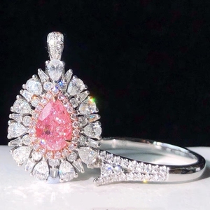 18K Vàng Kép Sử Dụng Đồ Trang Sức 1CT Lê Hình Dạng Phòng Thí Nghiệm Grown Kim Cương Vòng Cổ Mặt Dây Chuyền & Nhẫn Cho Phụ Nữ Cho Đám Cưới & Các Bên - Product Image 4