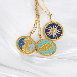 Oro 18 carati acciaio inossidabile impermeabile appannamento gioielli senza smalto blu stella luna sole ciondolo collana turco diavolo malocchio - Product Image 2