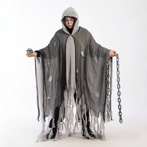 Mantello con Cappuccio in Garza Strappata per Adulti, Unisex, Costume da Zombie o Grim Reaper per Halloween, Travestimento Horror per Cosplay - Product Image 2