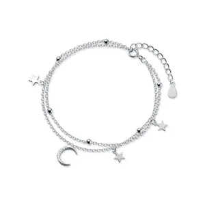 Chaozhong Customized Bracelet Sweet Temperament Summer S925 Silver Double Layer Diamond Star Moon Fine Bracelet for women