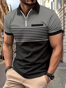 2025 Casual <span class=keywords><strong>rayas</strong></span> hombres Color a juego manga corta cremallera solapa <span class=keywords><strong>camisa</strong></span>, verano al aire libre Golf deportes - Product Image 2