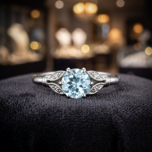 Bague de Fiançailles et de Mariage en Argent Sterling 925 Plaqué Rhodium avec Pierre Précieuse Aigue-marine et Zircon Cubique Blanc, Sertie à Griffes, Idéale pour les Fêtes - Product Image 3