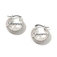 Mini-cerceaux personnalisés en acier inoxydable plaqué or 18 carats avec nom et zircons pavés, étanches, pour boucles d'oreilles personnalisées avec nom en cristal