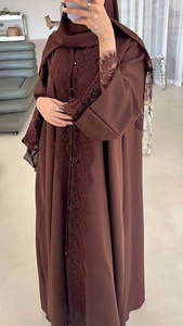 Abaya ouverte de style <span class=keywords><strong>cardigan</strong></span> en dentelle délicate et patchwork personnalisée Loriya pour femmes musulmanes, mode islamique modeste de Dubaï - Product Image 2
