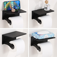 Porte-papier toilette moderne en aluminium spatial auto-adhésif avec étagère