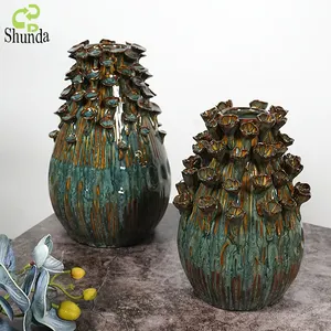 Ornamento fatto a mano su misura verde glassa ceramica ceramica vaso di fiori composizioni floreali decorazioni per la casa vasi per centrotavola fiori