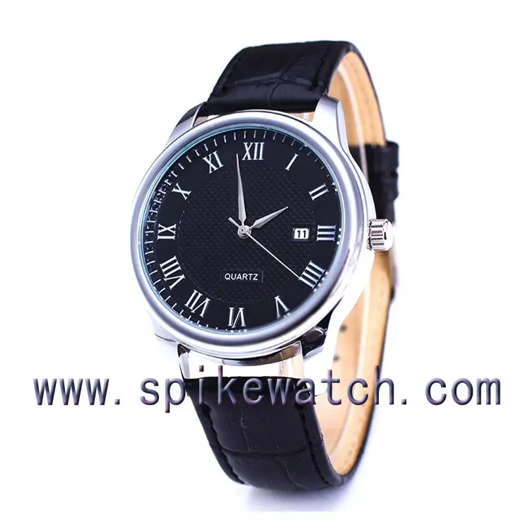 New Black Leather Strap Business Date quartz Men Dress Wrist Watch
