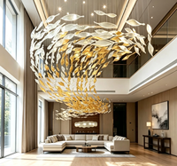Lustre LED Moderne Personnalisé en Verre Doré et Blanc, Luminaire Suspendu Bicolore pour Hall d'Hôtel et Projet d'Atrium, Vente Directe Usine
