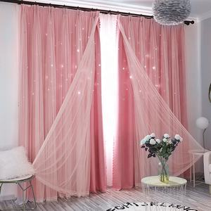 Tenda di colore puro stile tacchino doppio strato cavo stella tessuto <span class=keywords><strong>tende</strong></span> di pizzo per camera da letto dei bambini - Product Image 3